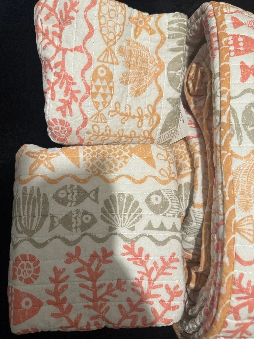 Sigrid Olsen Coral & Peach Cotton Quilted Throw Queen Sz